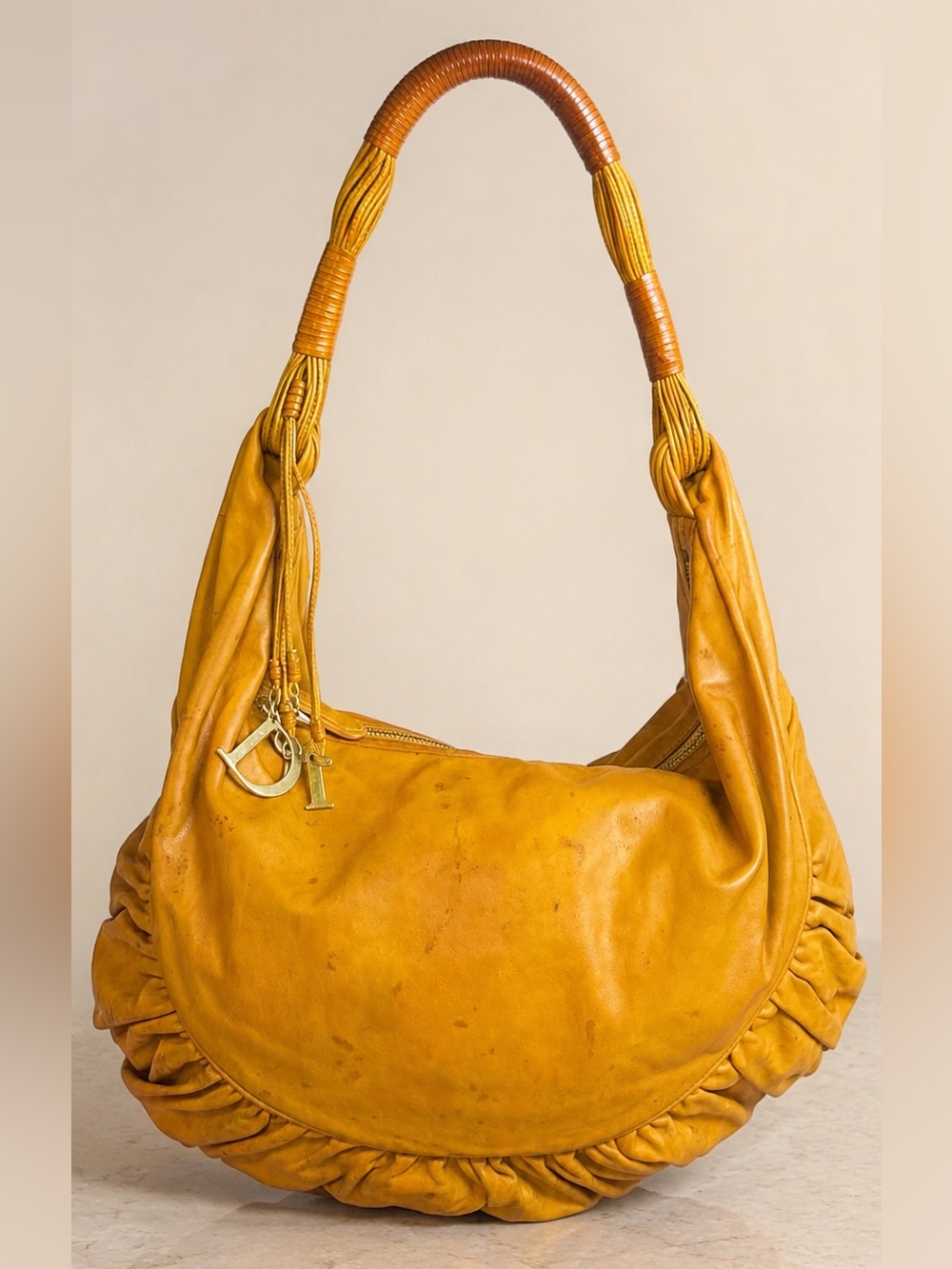 Christian Dior Gaucho Hobo Bag Mustard Yellow Leather Oversized Saddle Satchel